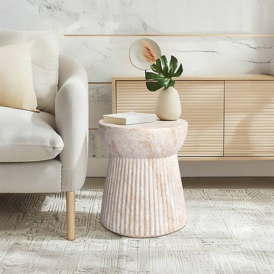 Empire Art Direct 17" Fluted Travertine Stone Finish MGO Side Accent Table